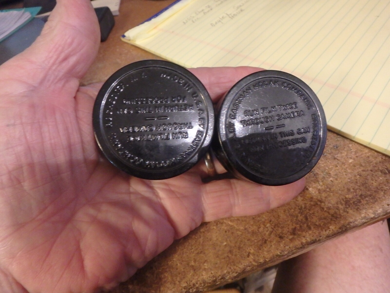 7X-vintage pair KODAK 3″ metal film cannisters -one has a reel of film.i
