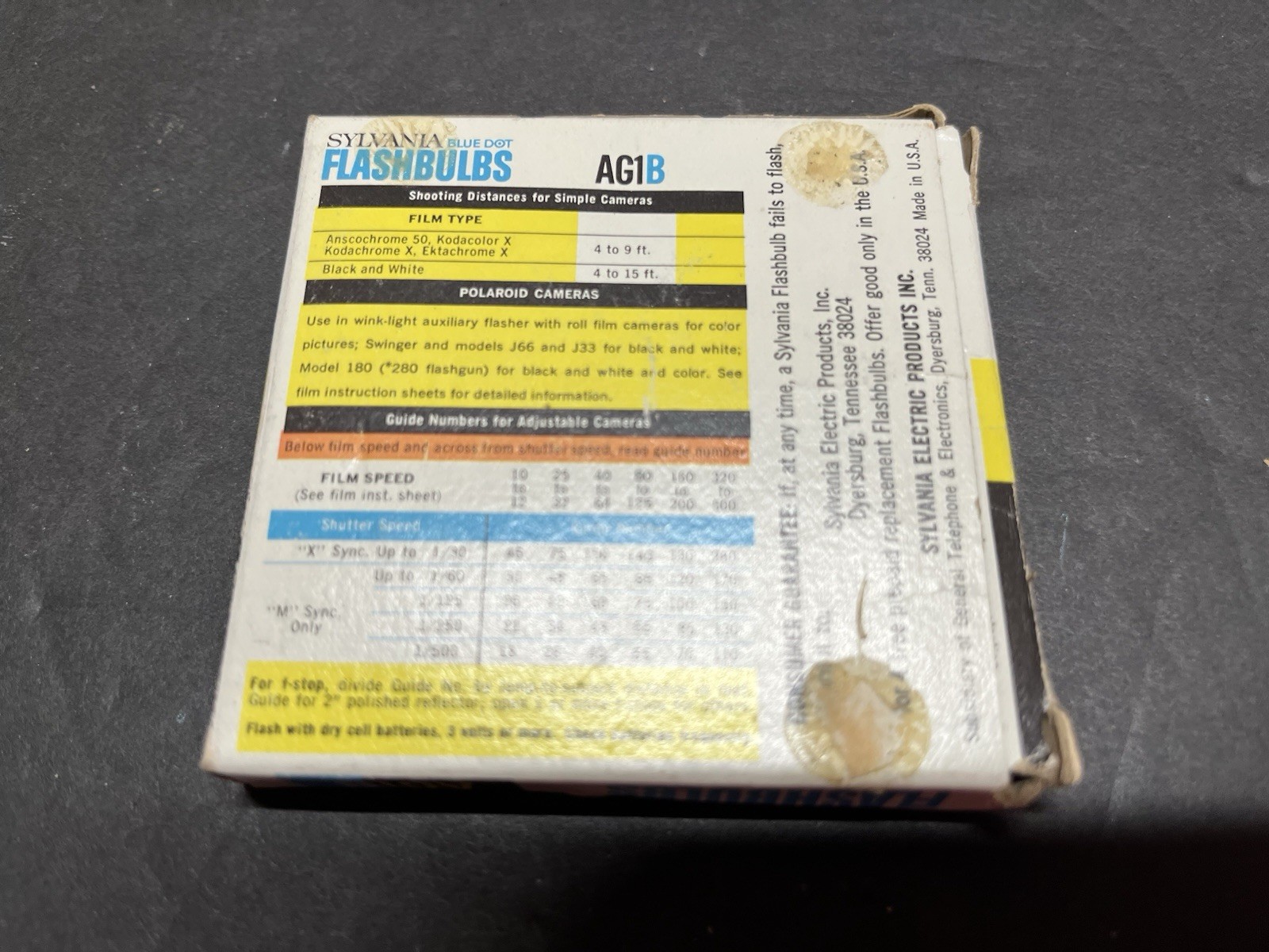 Vintage Sylvania Flashbulbs Blue Dot # AG1B-Open Box