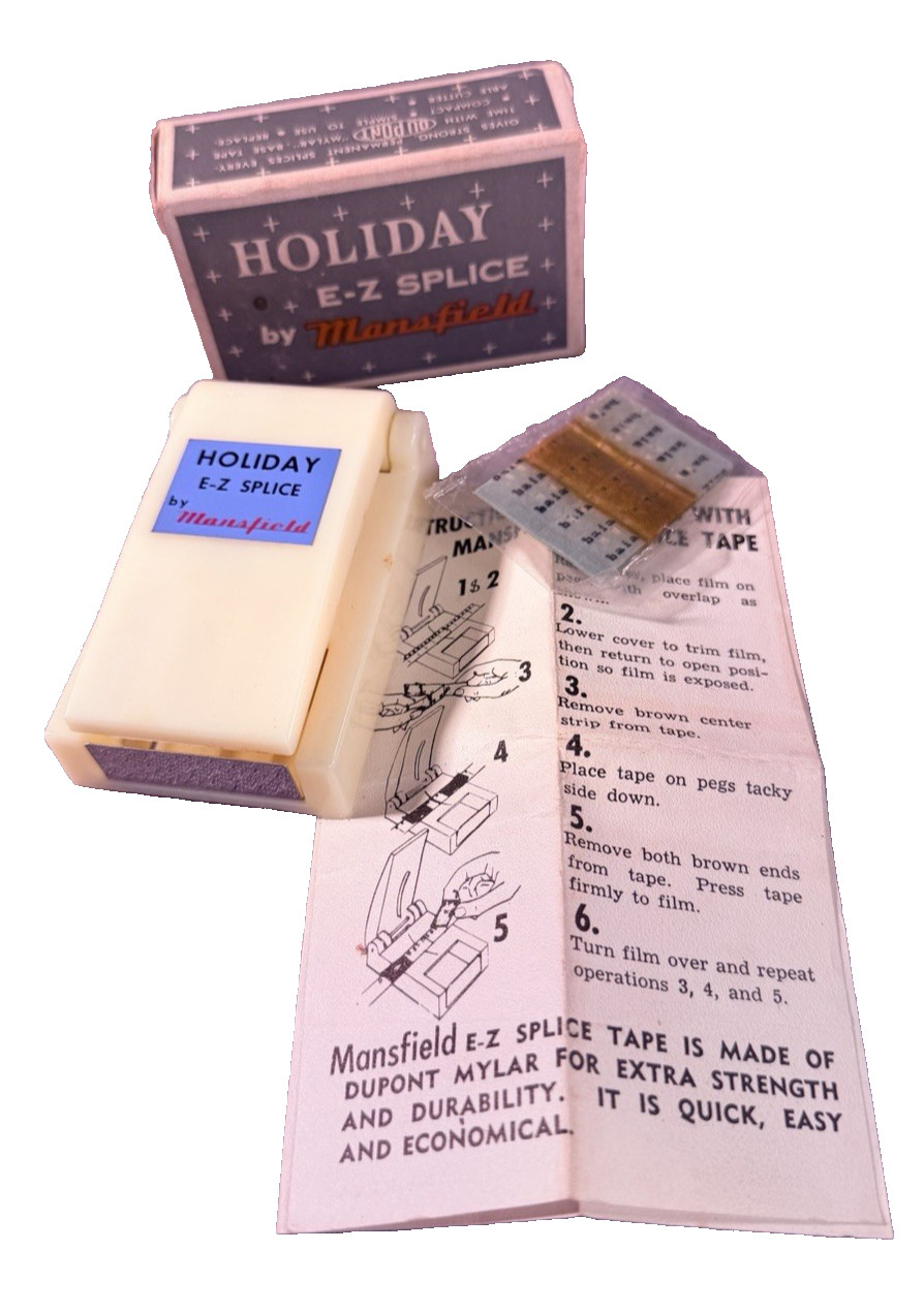 Mansfield Vintage NEW Old Stock/Instructions Holiday E-Z Splice Tape Cutter USA