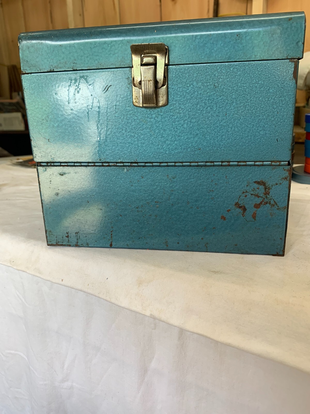 Vintage Metal Empty 8mm 5″ & 7″ Metal Film Reel / Canister Storage Case in Blue