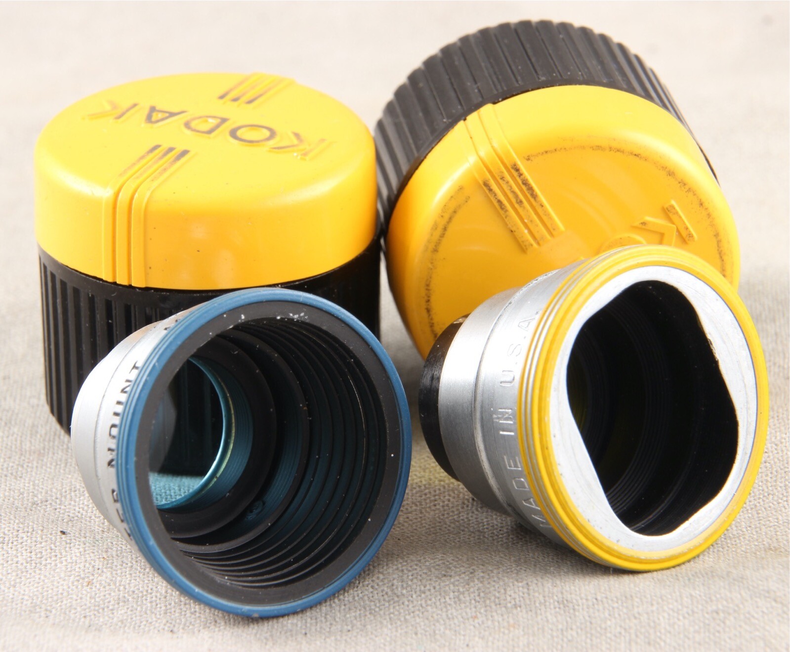 Two Vintage W Filter Mounts w Yellow and Blue Filters