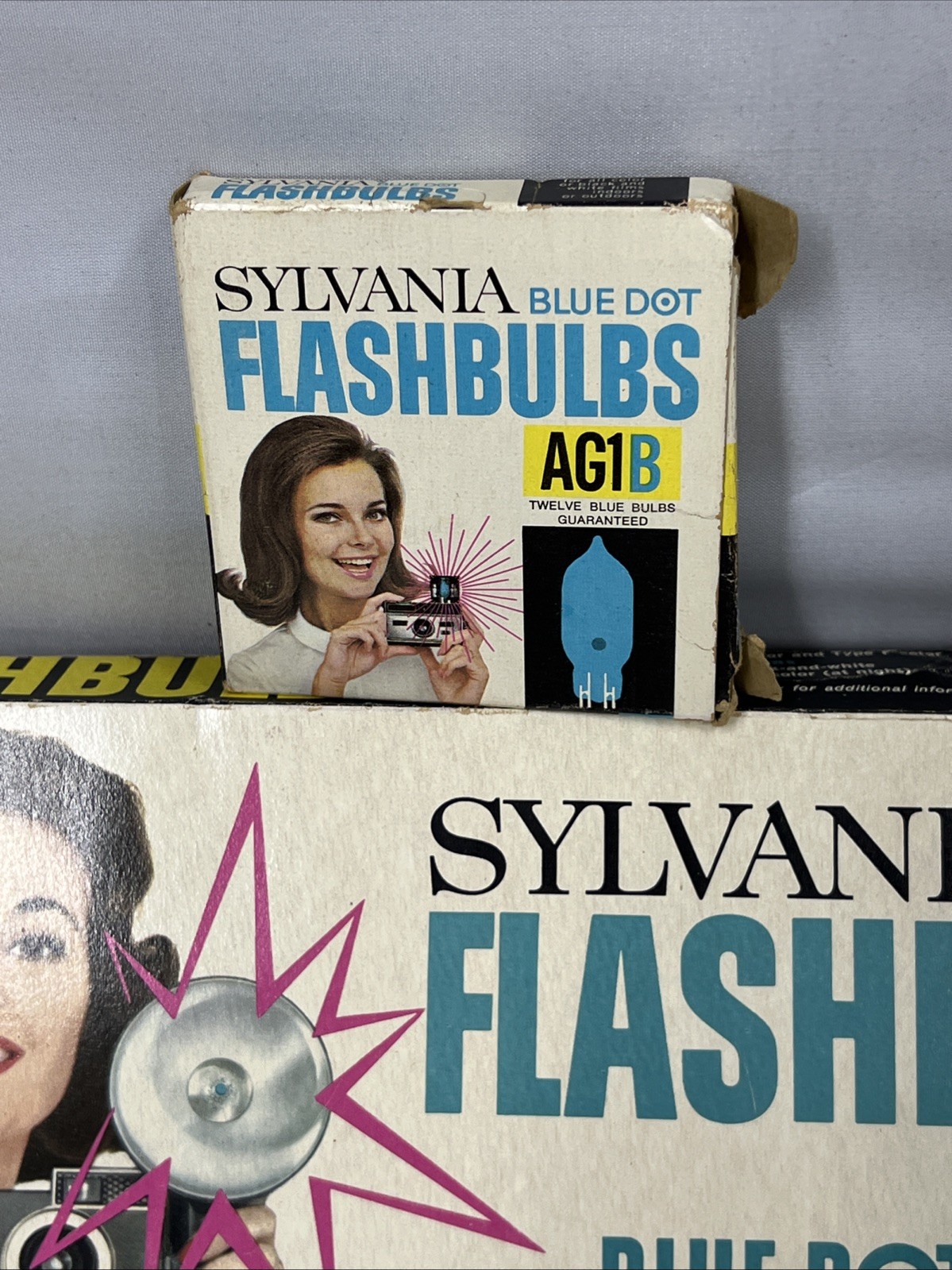 Sylvania Flashbulbs Blue Dot Box Of 7 Clear Bulbs & Box of 9 AG1B Blue Bulbs