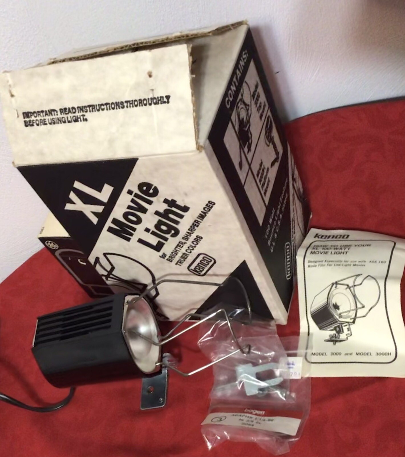 Vintage Kenco Movie Light XL 100-watt Model 3000 Top Mount Manual Original Box