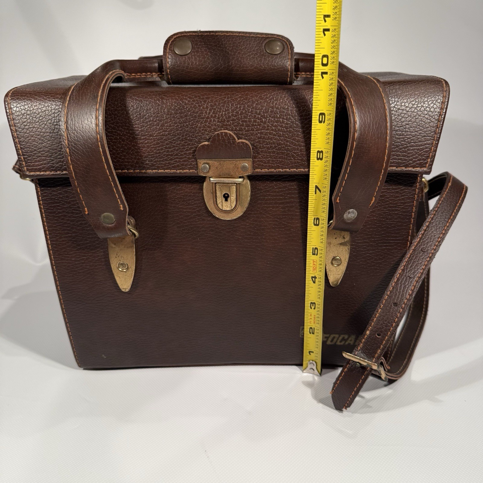 Vintage FOCAL Brown Leather Top & Front Opening Camera Case w/ KEY & Strap