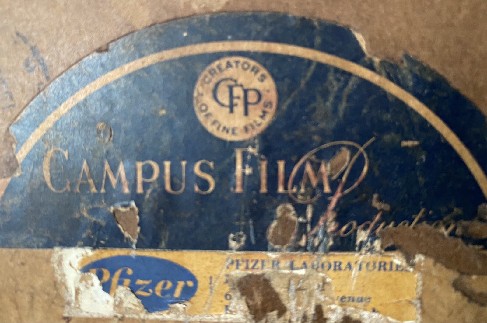 VTG PFIZER LABS FILMS Movie Reel Shipping Case Box w Straps Pharmaceutical Prop