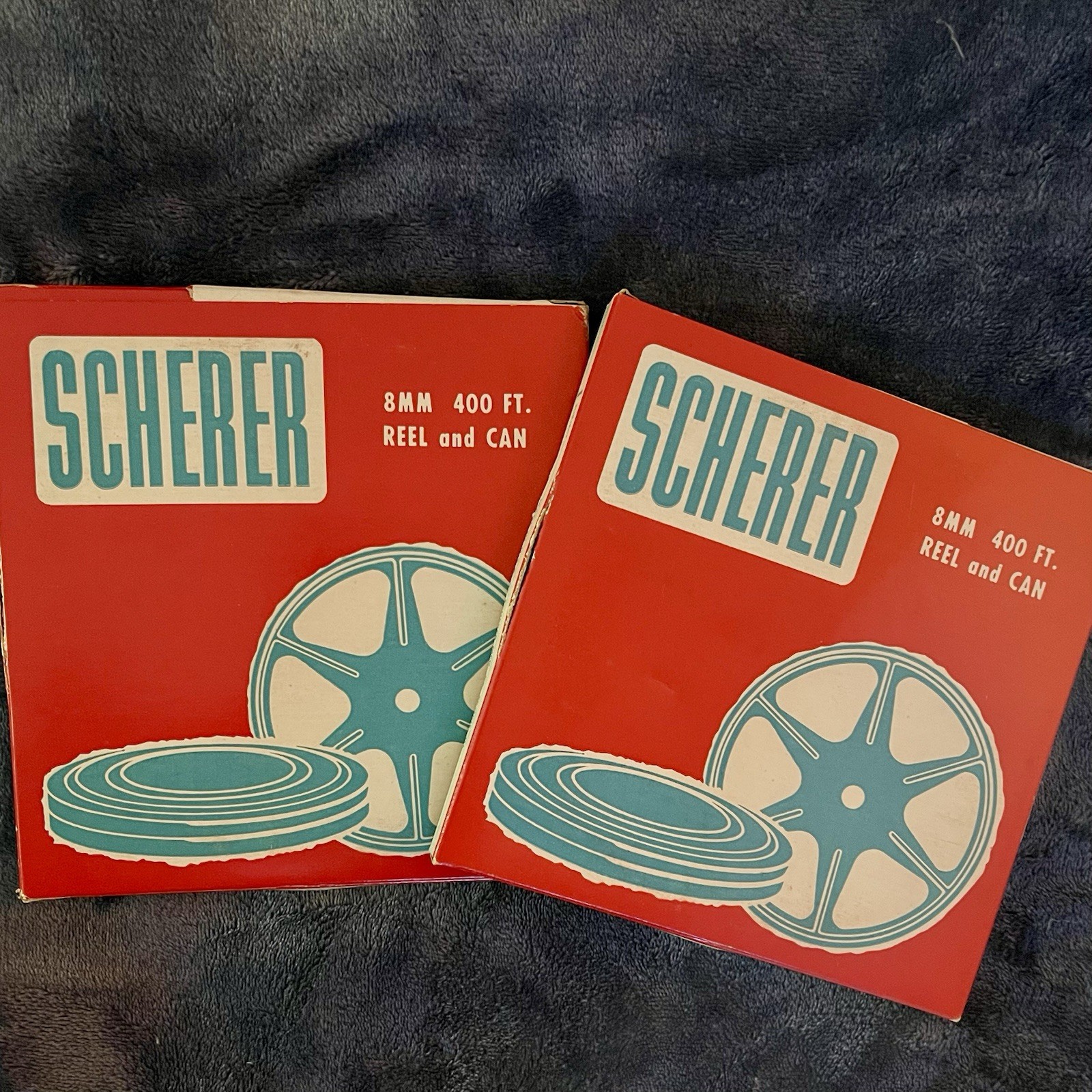 LOT OF 2 SCHERER 8mm film can 400 feet With Reels Good Condition