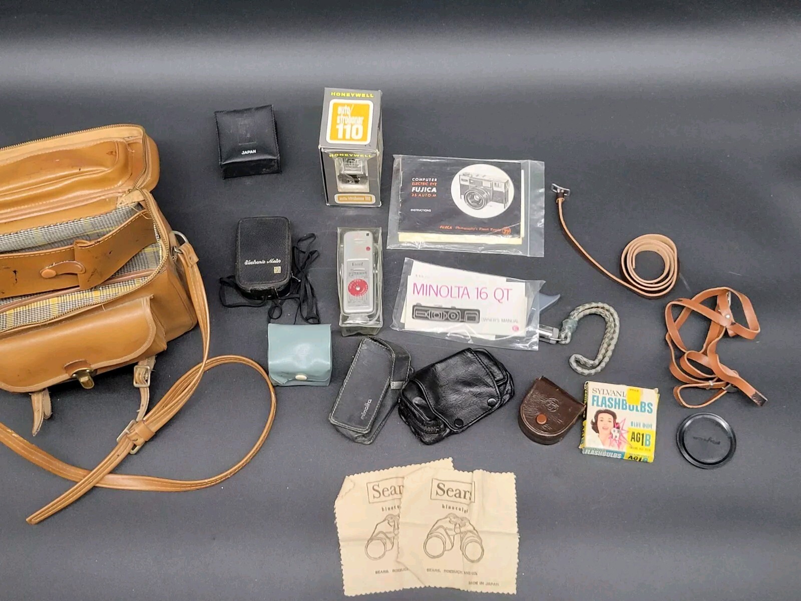 Vintage Camera Case Shoulder Bag by Kent LOADED With Vintage Camera Accessories