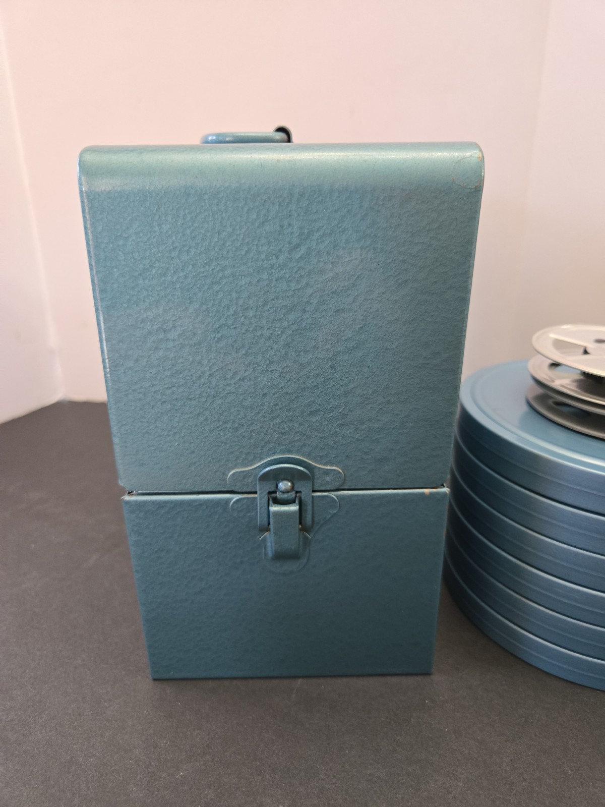 Vintage Adams Metal Film Can Storage Case,6 Box Containers