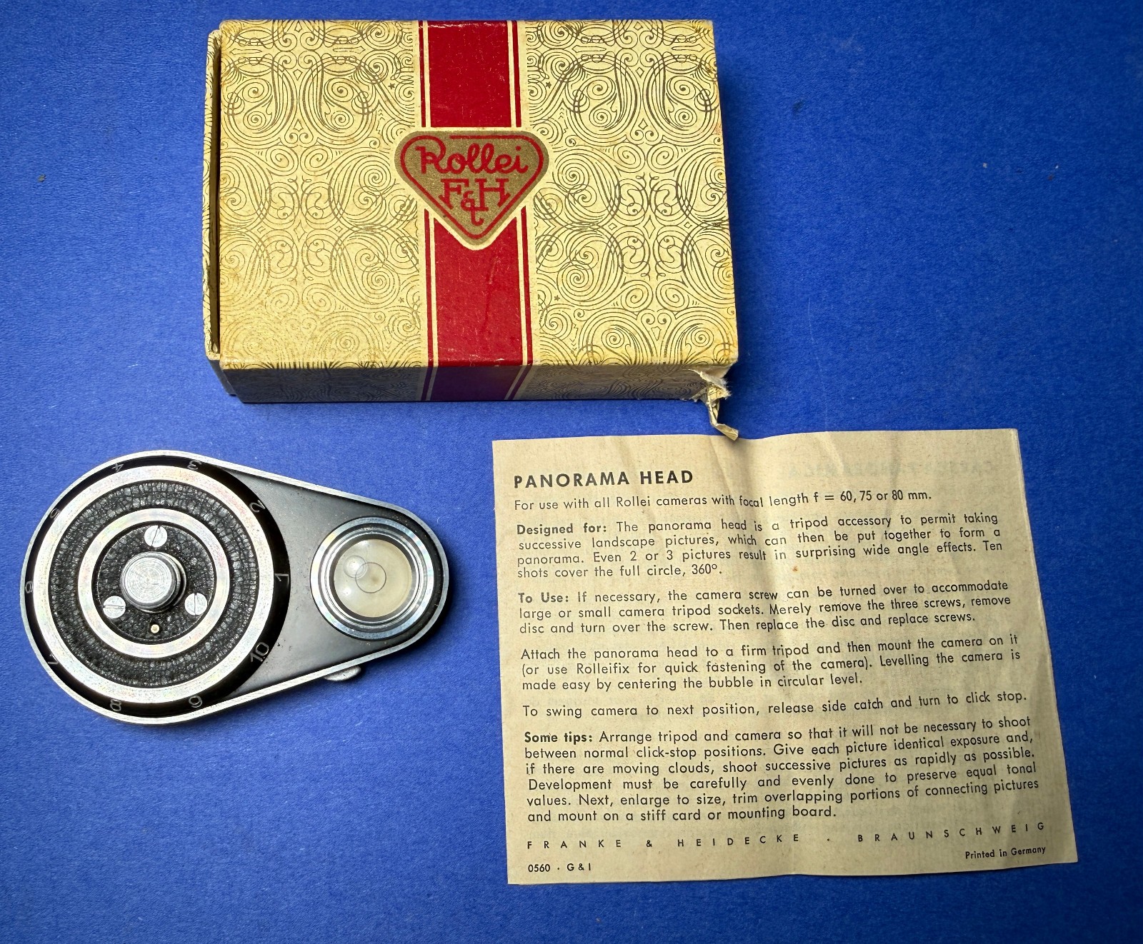VTG ROLLEI PANORAMA HEAD TOP ROLLEIFLEX PANORAMAKOPF BOX INSTRUCTION BUBBLE
