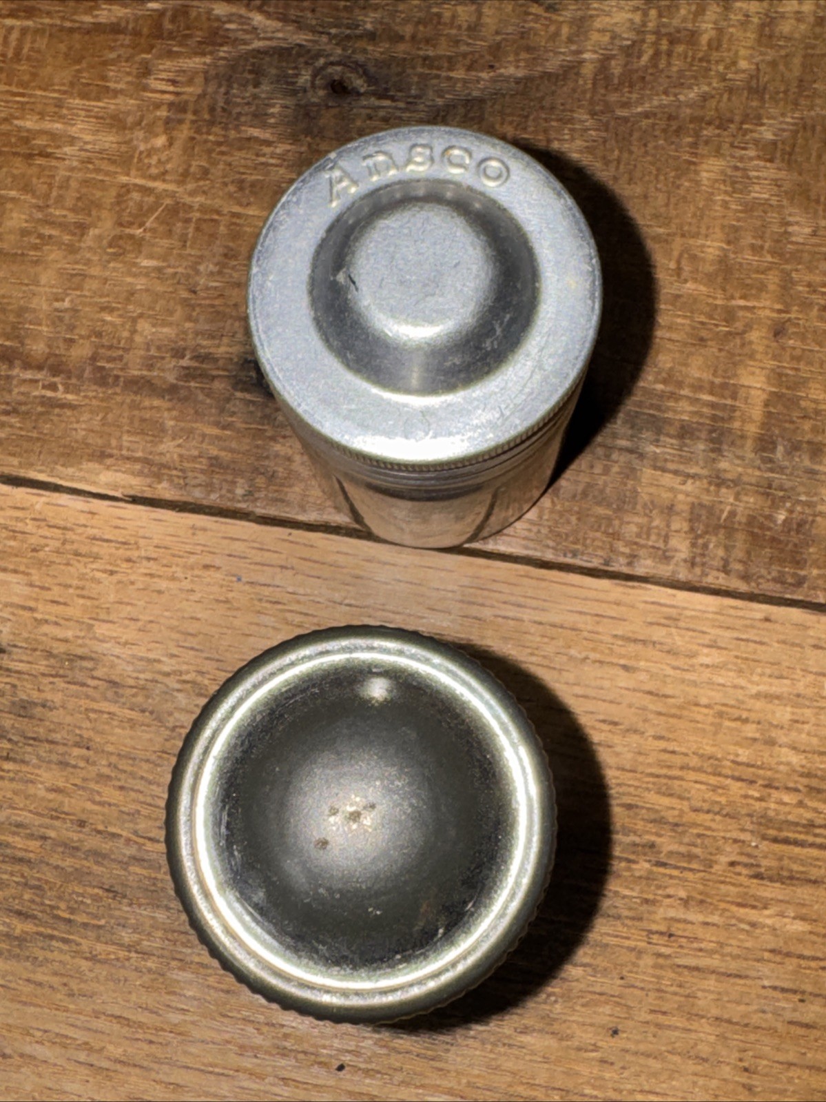 Pair Vintage 35mm Aluminum Film Screw Top Canisters 2″ Ansco