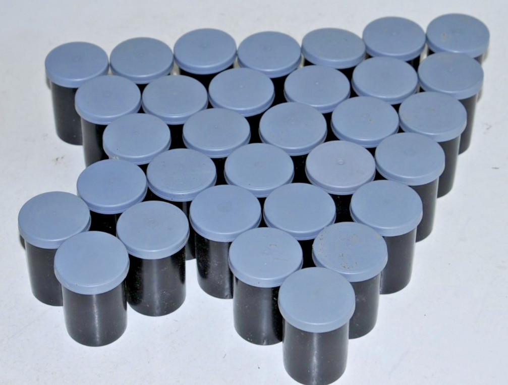 32 Kodak black plastic 35mm film canisters w/ gray caps #15