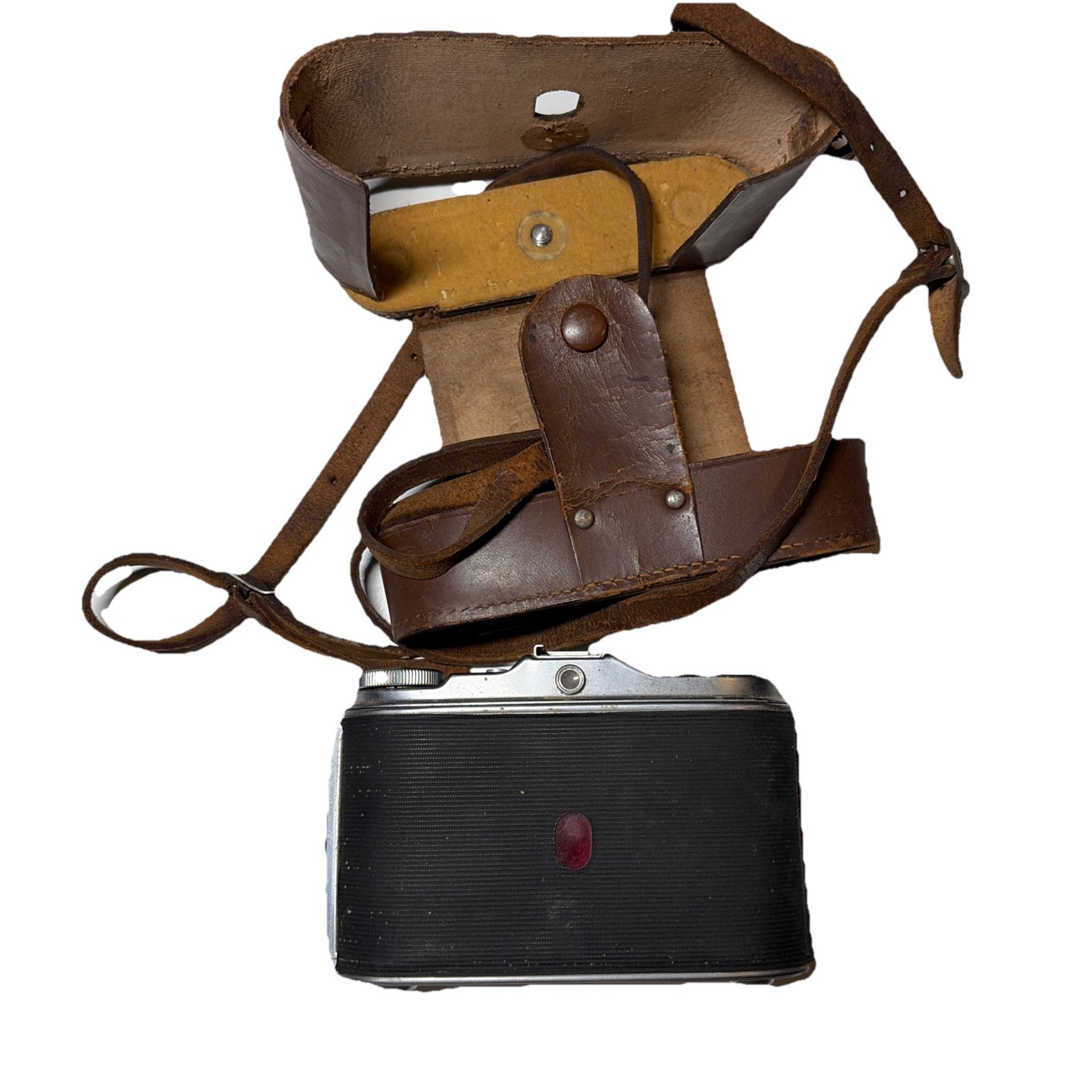 VINTAGE CAMERA IN LEATHER CASE GERMANY AGFA ISOLETTE II CAMERA LENS EXTENDS OPEN