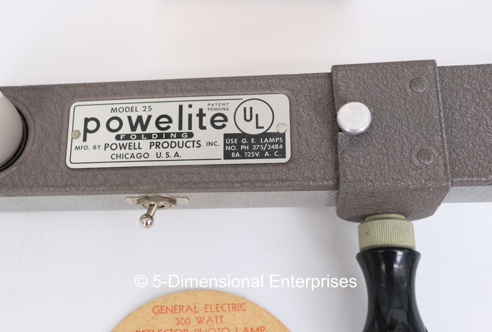 VTG POWELITE Folding LIGHT BAR Model 25 Hand or Tripod w/Box and GE Bulb Chart