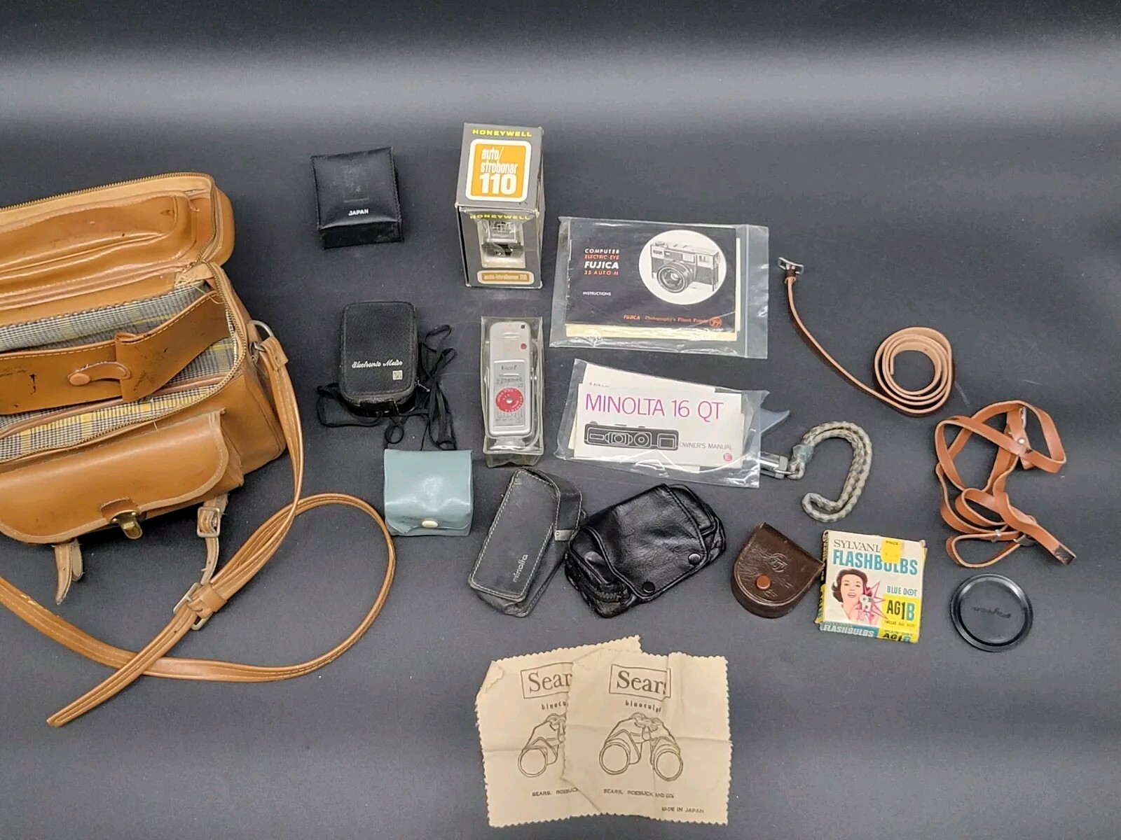 Vintage Camera Case Shoulder Bag by Kent LOADED With Vintage Camera Accessories