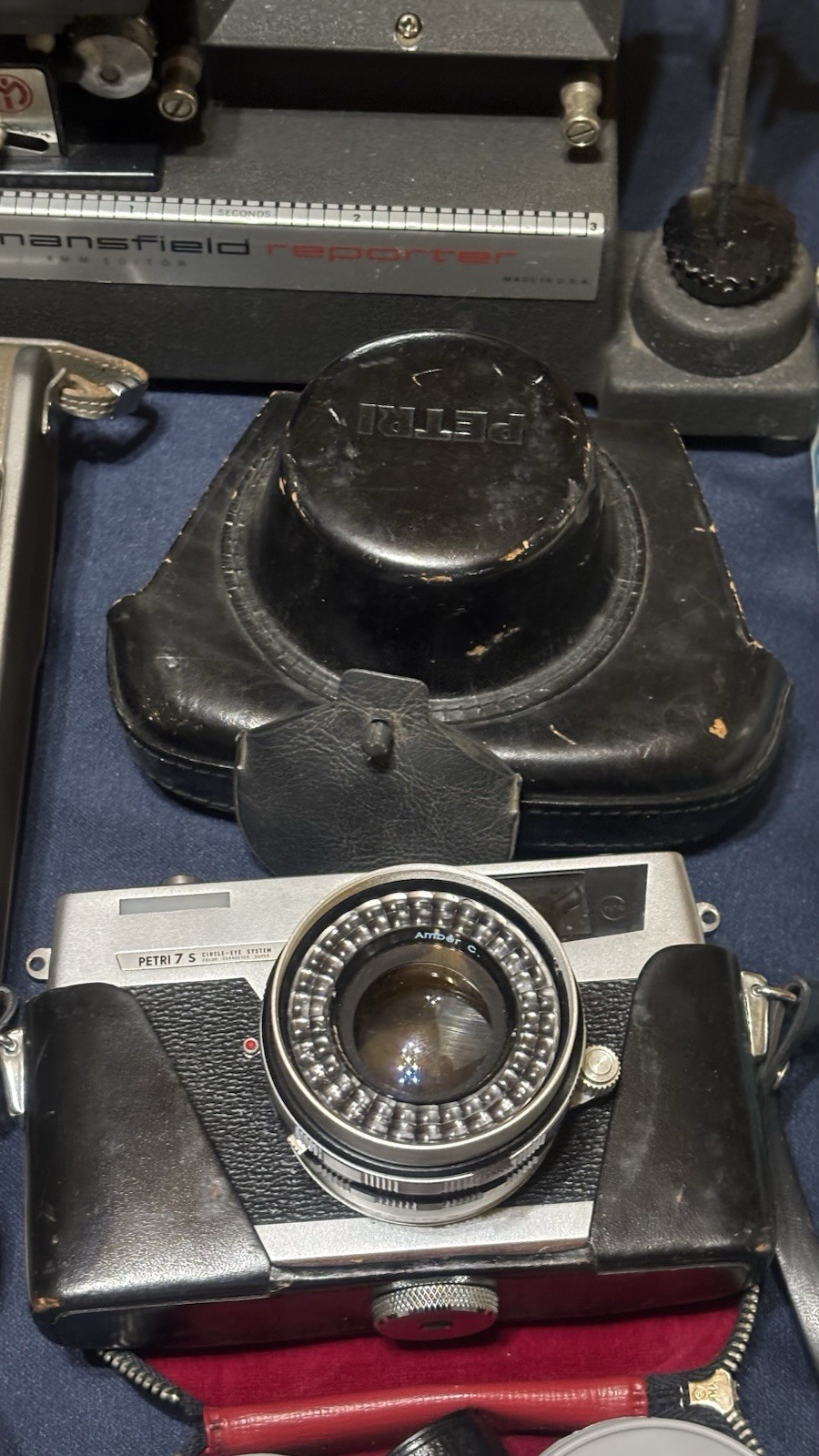 Lot Of Vintage Camera Gear,Lenses, Flash,Petri 7,Keystone 8mm,Mansfield Reporter