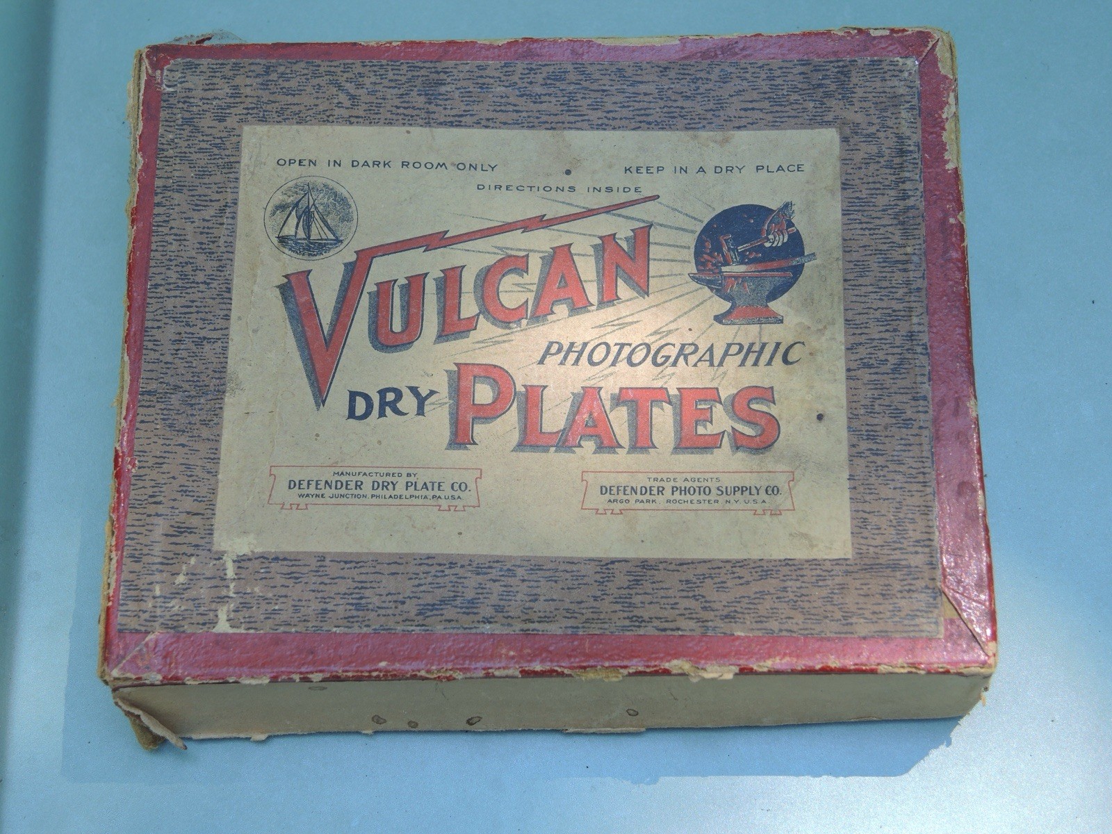 Vulcan Photographic Dry Plates Vintage Box and plates
