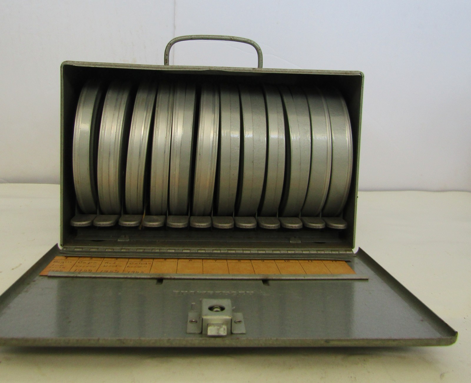 Vintage Brumberger Film Case Reels Canisters Holds 12 Metal 1008 Made in USA