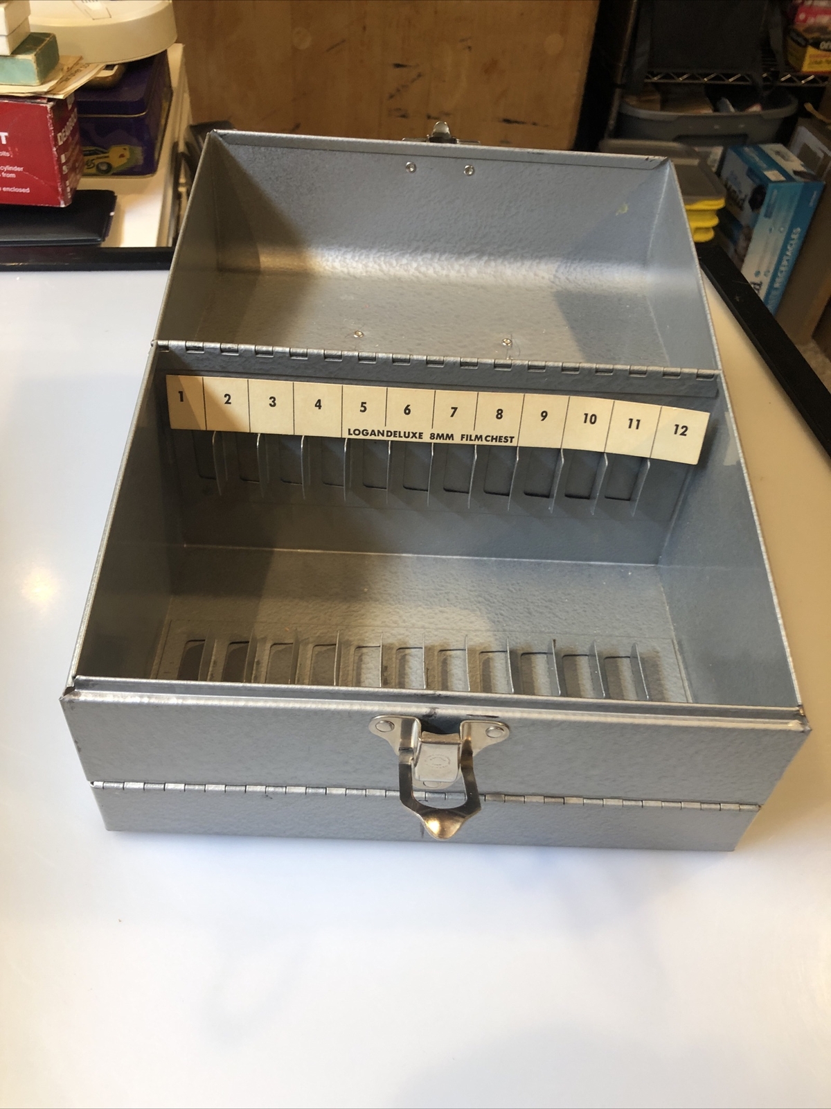 Vintage Logan Metal 8mm Film Chest Carrying Case-Holds x 12 Reels