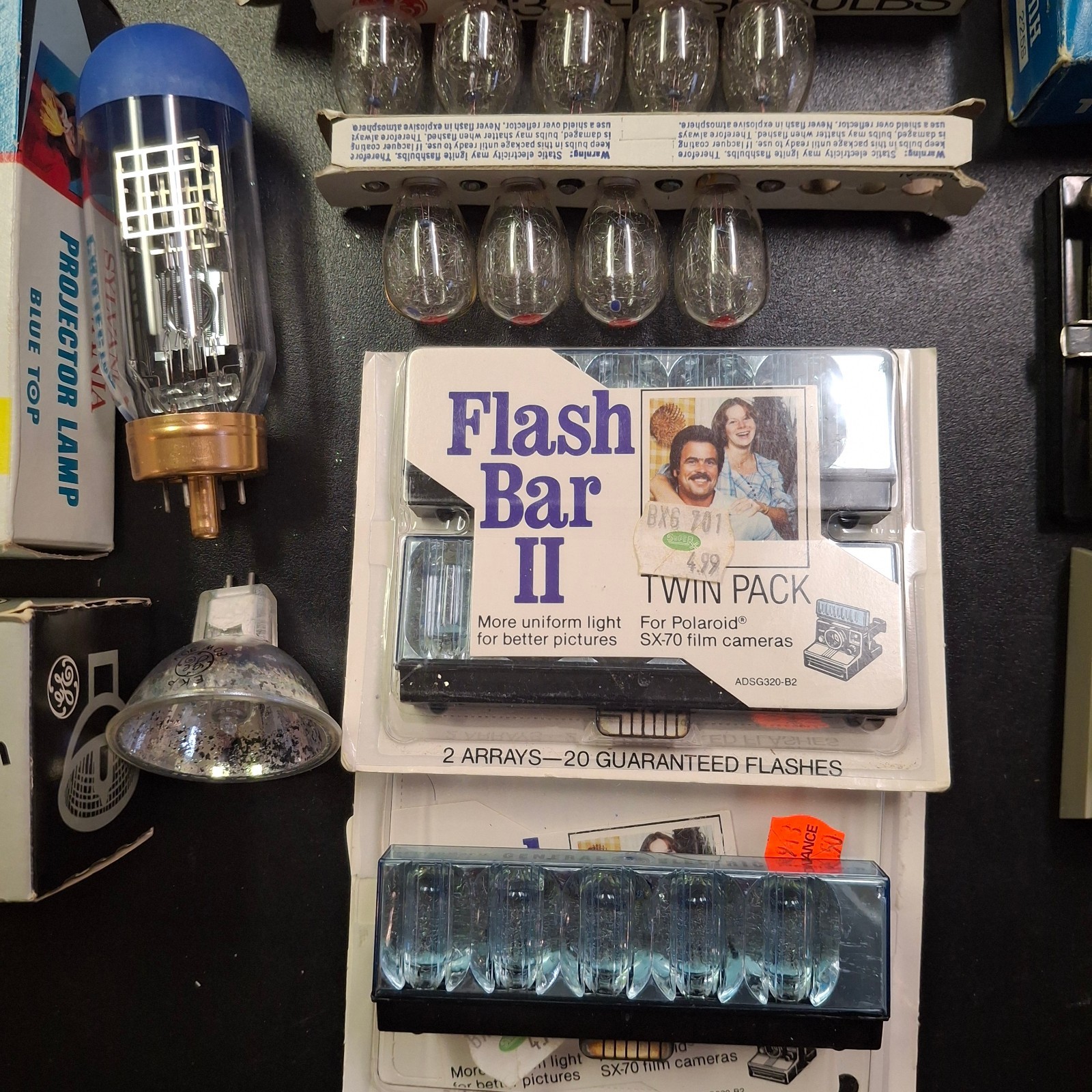 VTG Lot GE Flash Bulbs Polaroid Flash Bar Sylvania Projection Bulb Tape Splicers