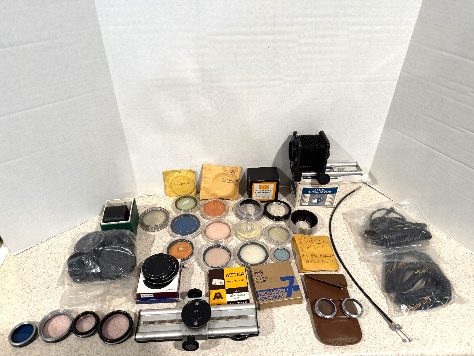 Lot of Vintage Camera Filters, Caps, Cords, Bellow, Adp Rings & Misc Accessories