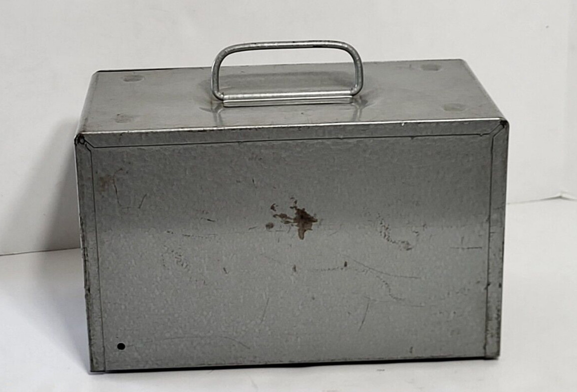 Vtg Brumberger 8 mm metal reel holder case storage bin 1950 mid century 12 Rolls
