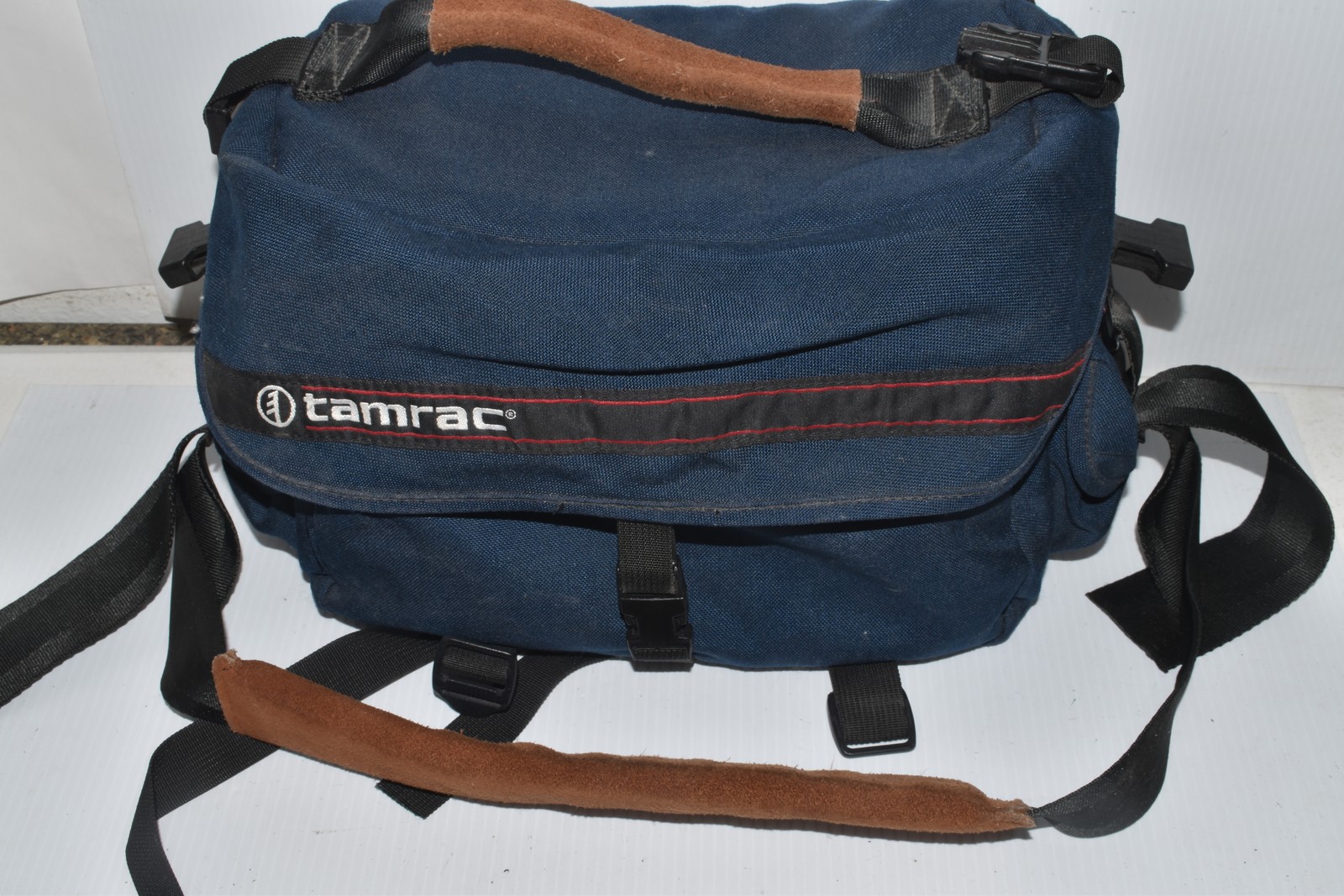 *HH* Tamrac 606 Large Vintage Camera Shoulder Bag Blue Leather Trim Padded(WXF25