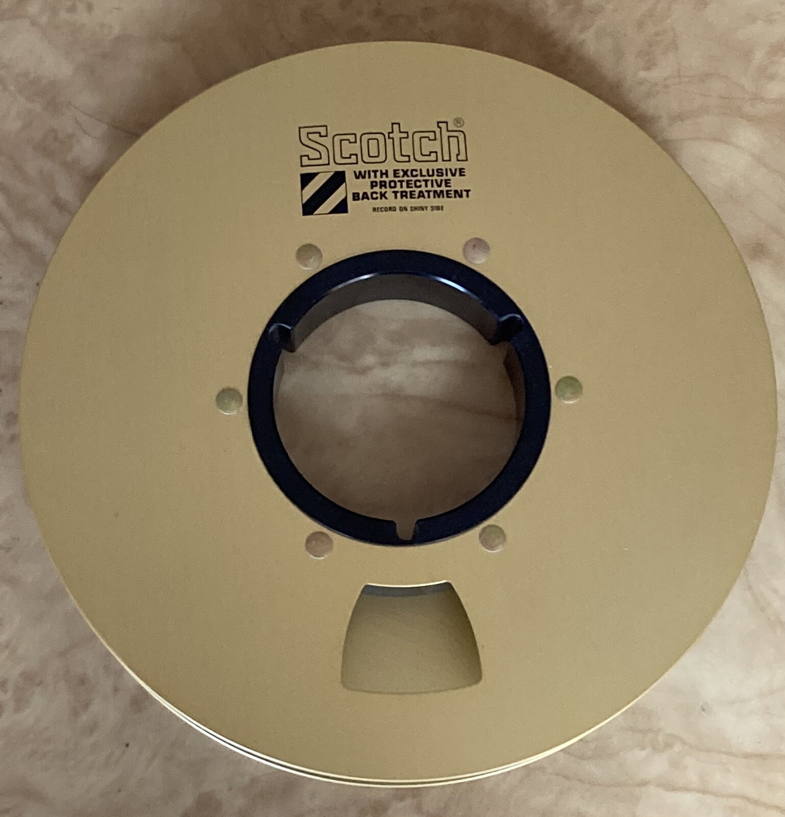 (2) – 1” Empty Vintage Scotch Gold Metal Video Take-up 9” Reels Media Room Decor