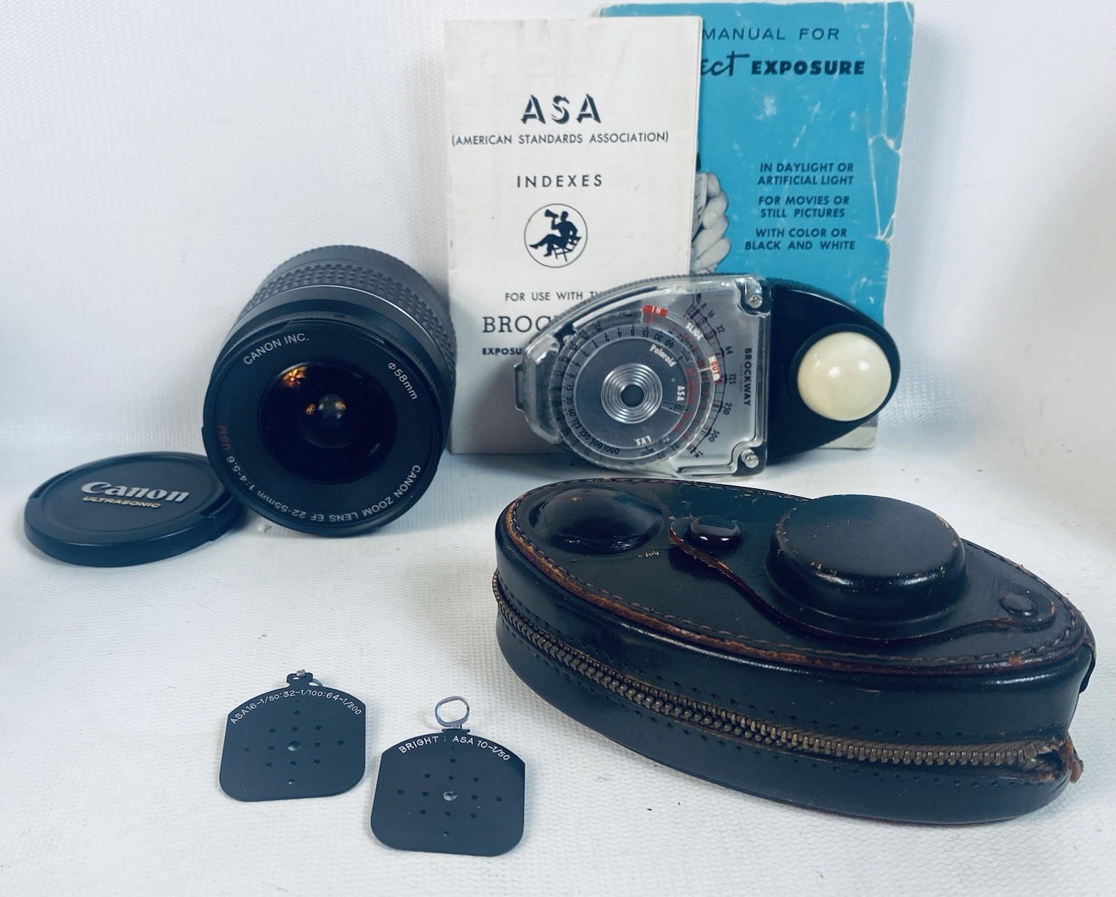 Sekonic Light Exposure Meter Model-S w/ Case Disks and Canon EF 22-55mm Lens