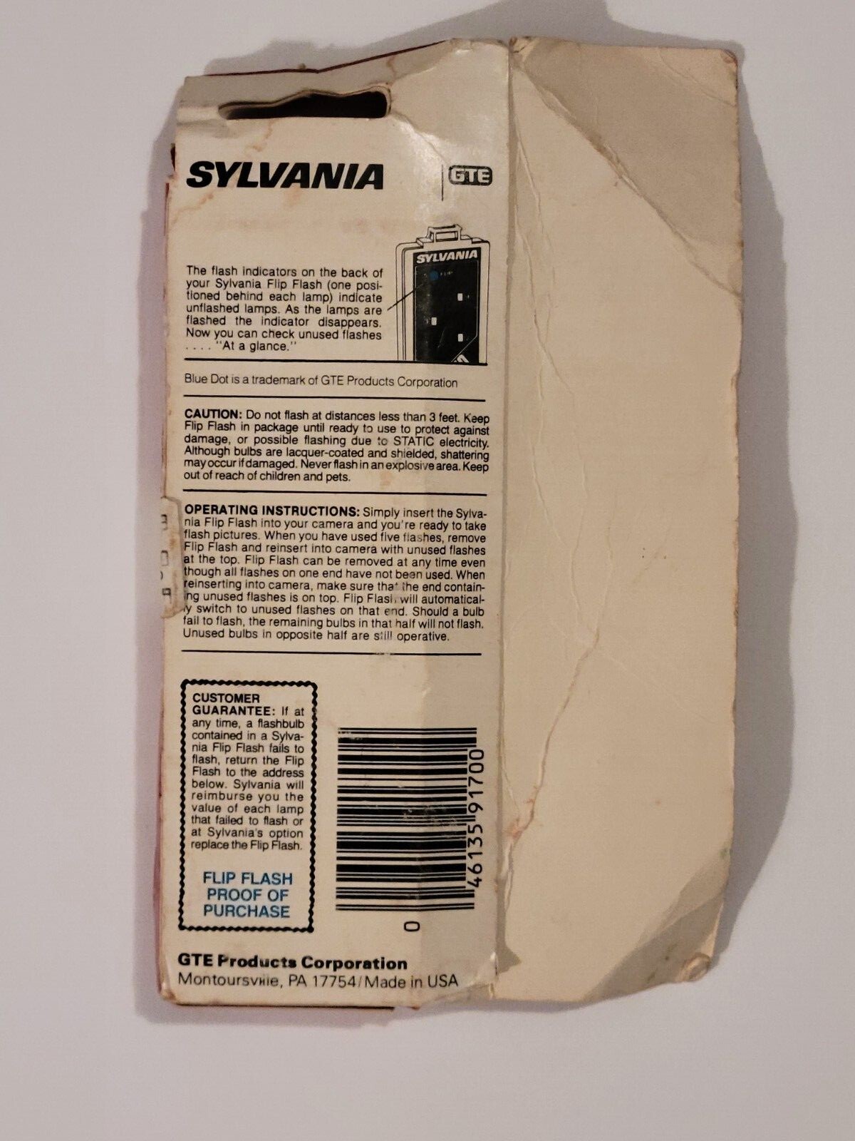 GTE SYLVANIA Blue Dot Camera FLIP FLASH SUPER 10 Flashbulb Strip Vintage 70s
