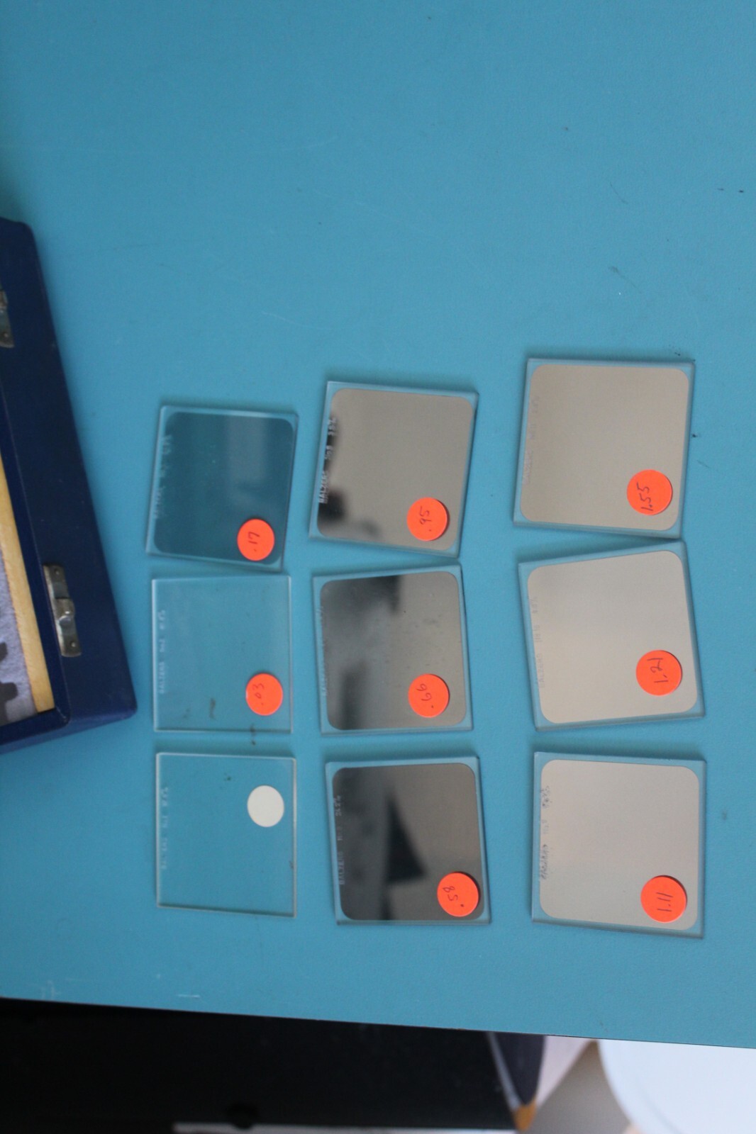 Balzers Optical 50 MM SQUARE Neutral Density Filter PARTIAL SET = 9 FILTERS VTG