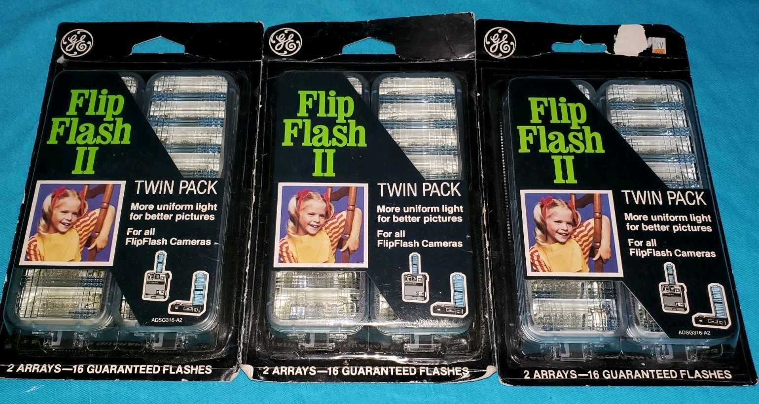 Vintage GE Flip Flash II 2 Twin Pack Flash Packs for FlipFlash Cameras NOS 3 Pks