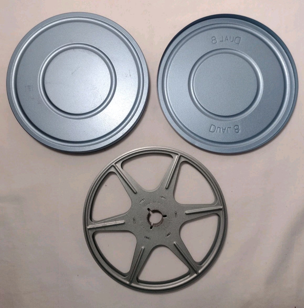 Vintage Scherer Dual 8mm Film Can and Reel 5″