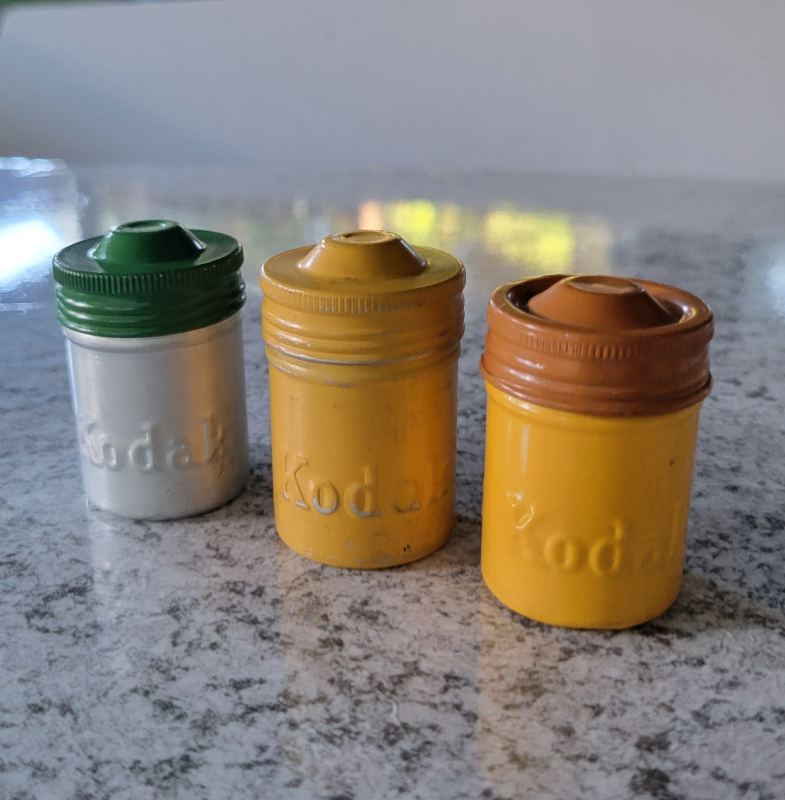 VTG Lot of 3 Kodak 35mm Film Roll Embossed Container Metal Tin Can Canister
