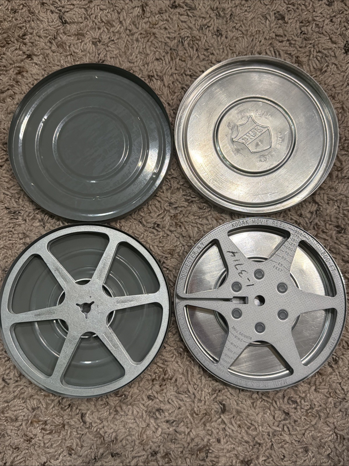 Vintage 8mm 200 Foot Steel Film Reels w Metal Cans Kodak Tower Lot B&H Canister