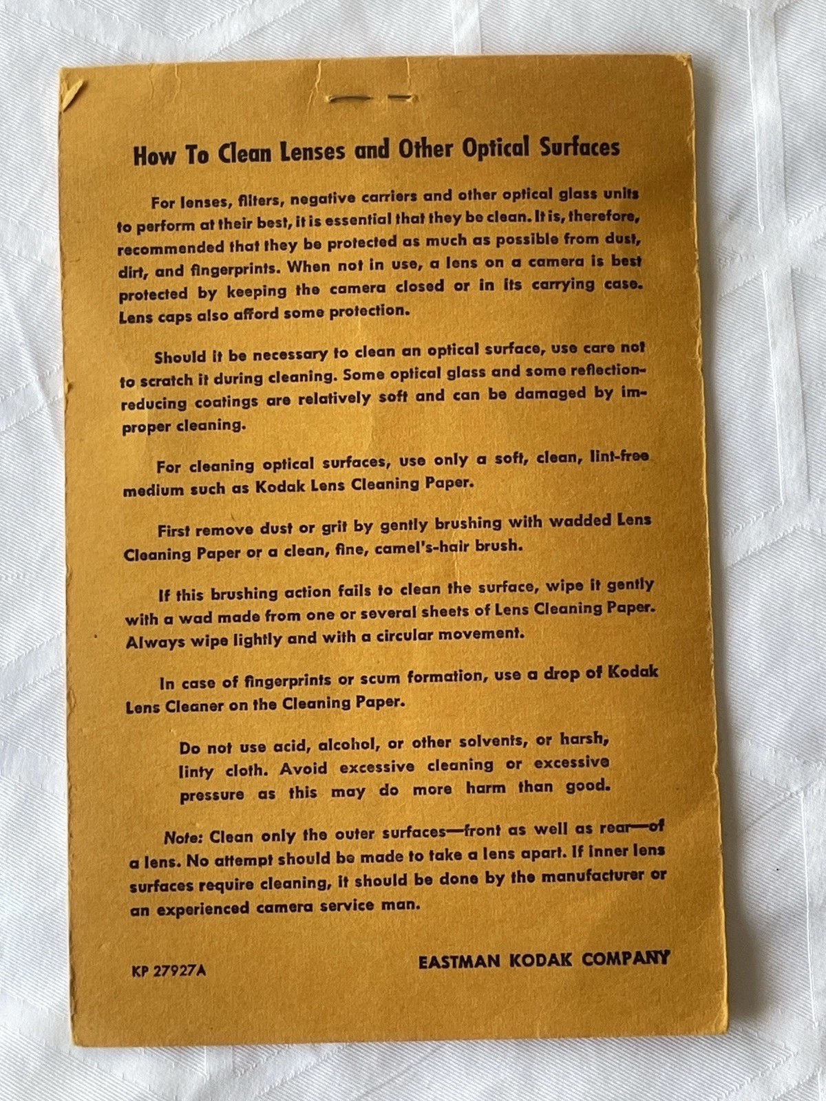 Rare Vtg Kodak Lens Cleaning Paper Pad Packet – 4 Original Attached Sheets Left