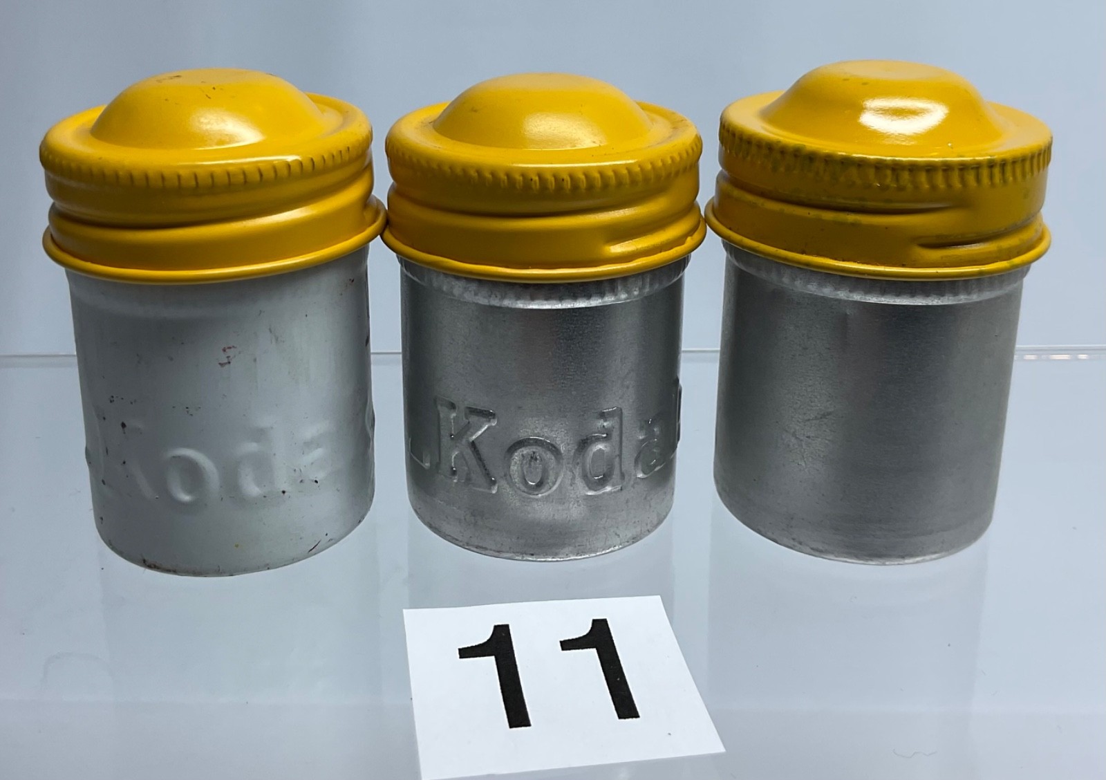 3 VTG Lot Kodak 35mm Film Roll Embossed Container Metal Tin Can Canister yellow
