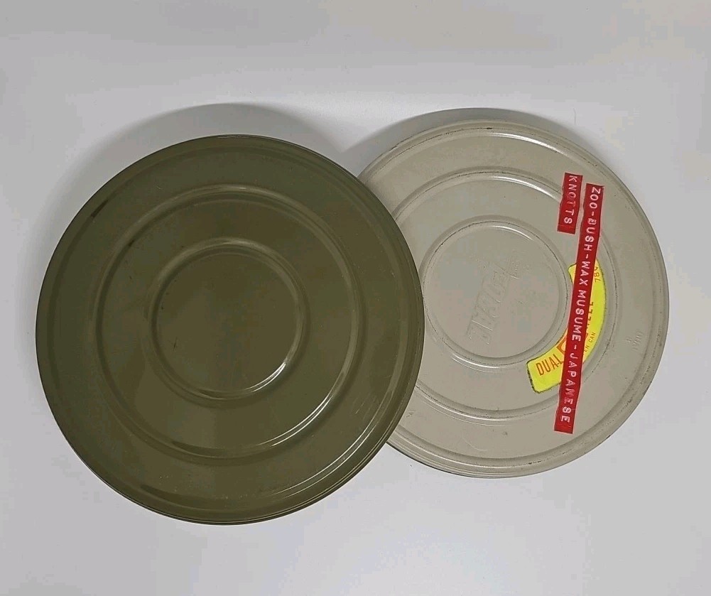 Vintage Pair Of Super 8mm 7” 400′ Matching Metal Green Movie Film Reels In Cans