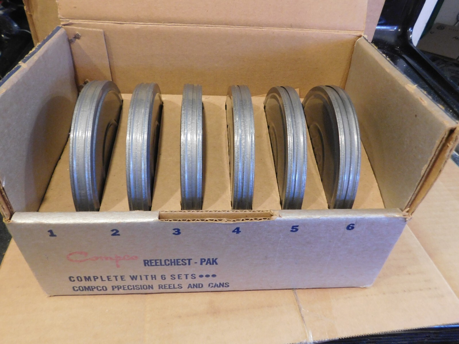 VINTAGE COMPCO REEL CHEST W/CASES AND REELS
