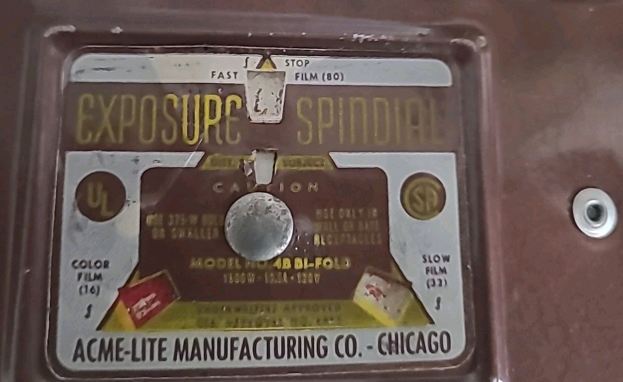 Vintage 1950s Acme Lite Mov-e-Lite Model 48 Bifold Works Exposure Guide Spindial