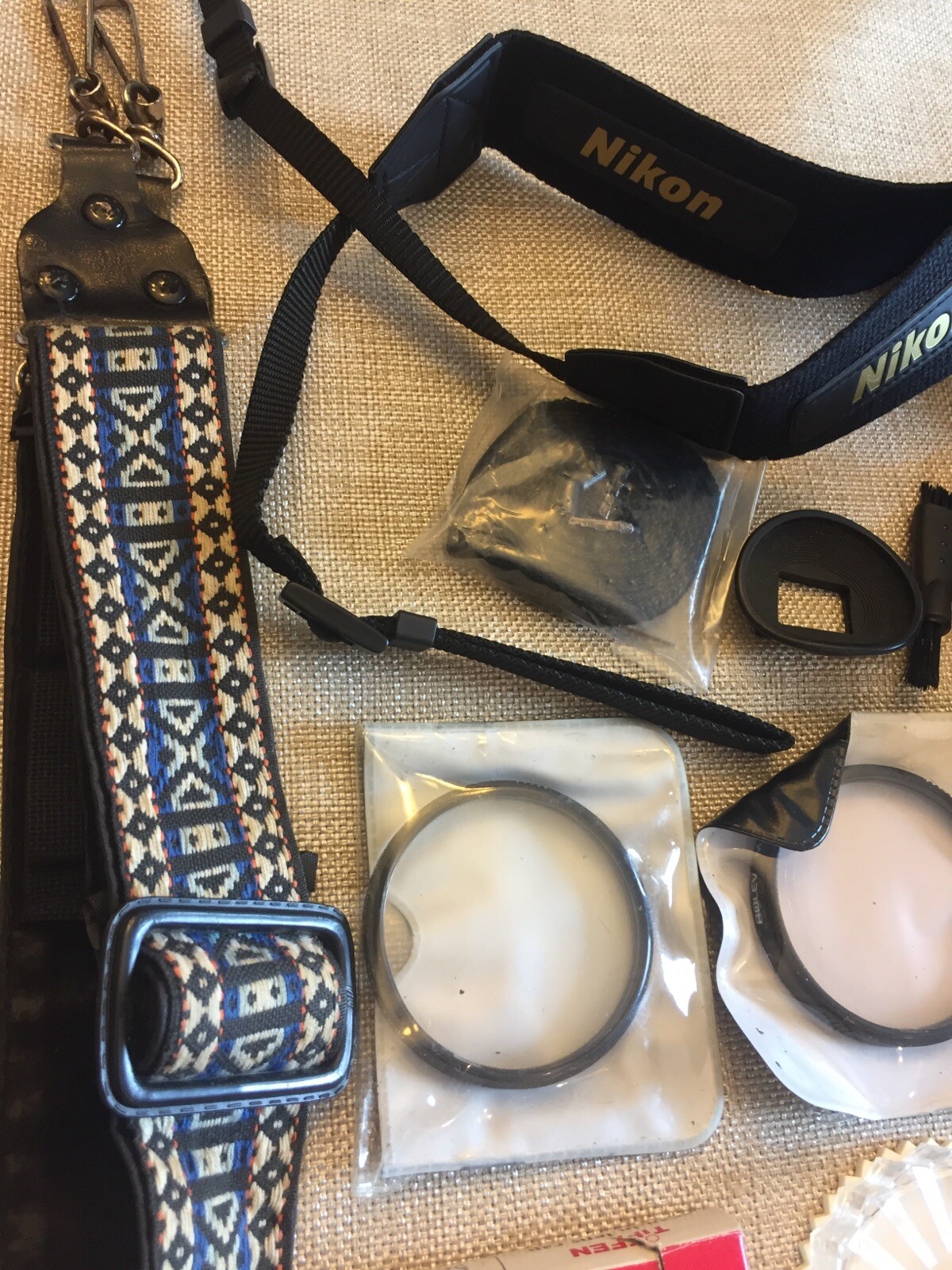 Lot 35mm camera accessories (18) Flash Straps Cap Tissue Brush FilmSafe Filters