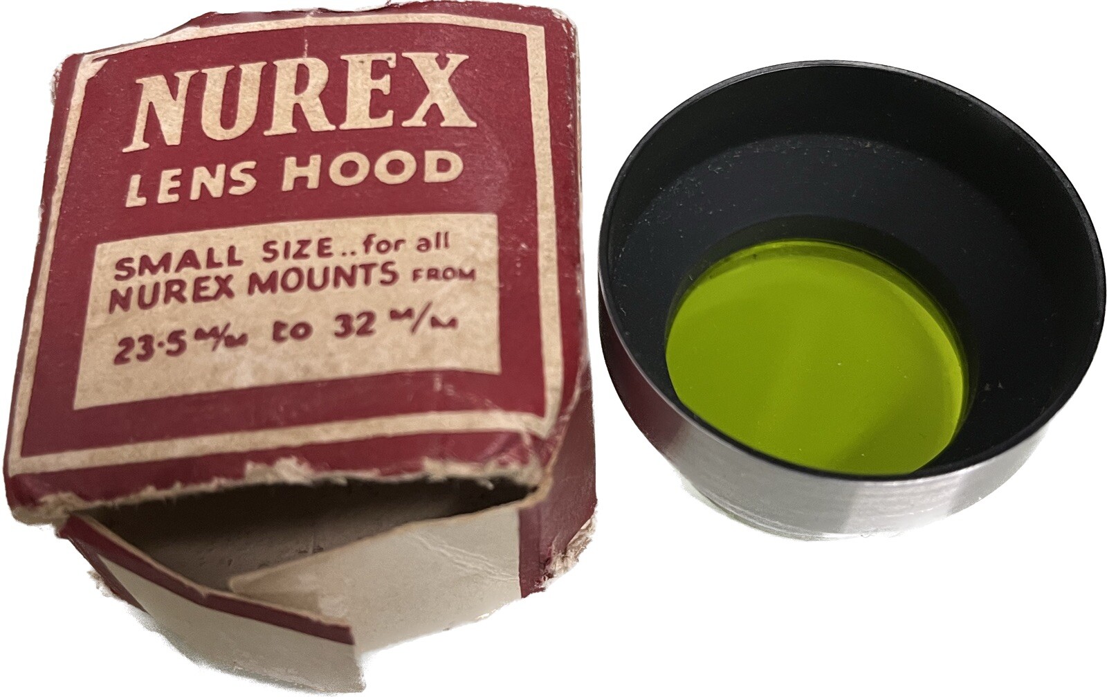 Vintage Nurex Lens Hood & Yellow Filter for small 23.5mm-32mm Nurex Mounts
