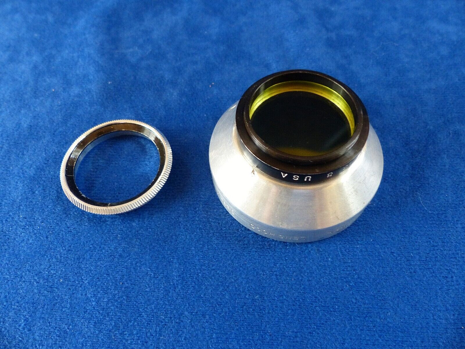 Vintage series V Enteco lens shade and Tiffen adapter ring, yellow filter