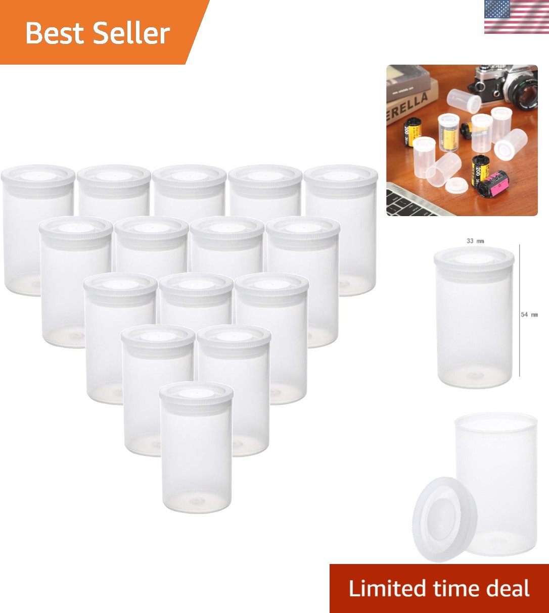 Compact 15 Pack Film Canisters with Caps – Organizational Storage Solution