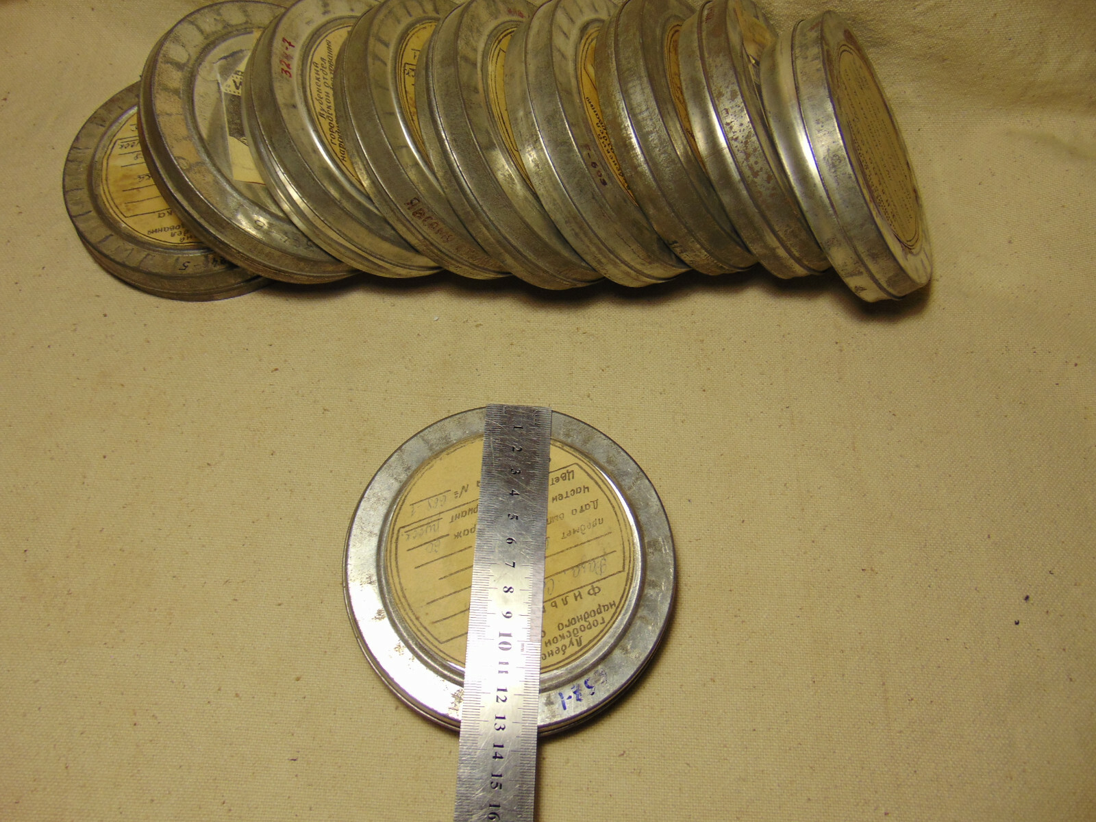 lot of 8pc empty 16mm Metal film can 5″ 200ft cinema movie storage tin case