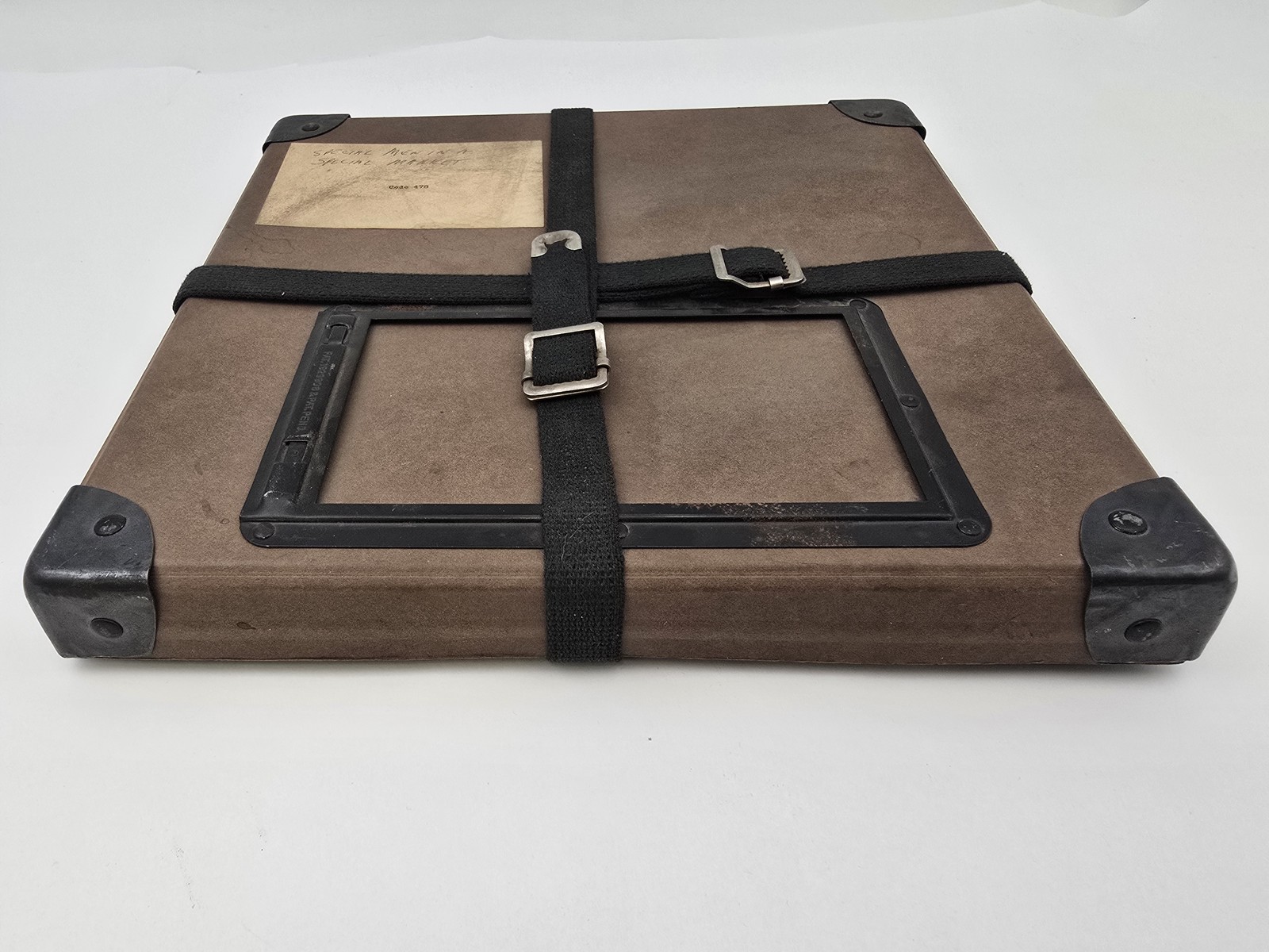 Vintage 11″ Square Fiberbilt Shipping Case Metal Corners Fabric Straps 1960s Lab