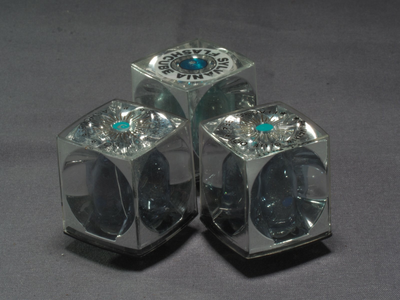 Sylvania Blue Dot Camera Flash Cubes 1 used 1 not used 1 half used 3 piece box