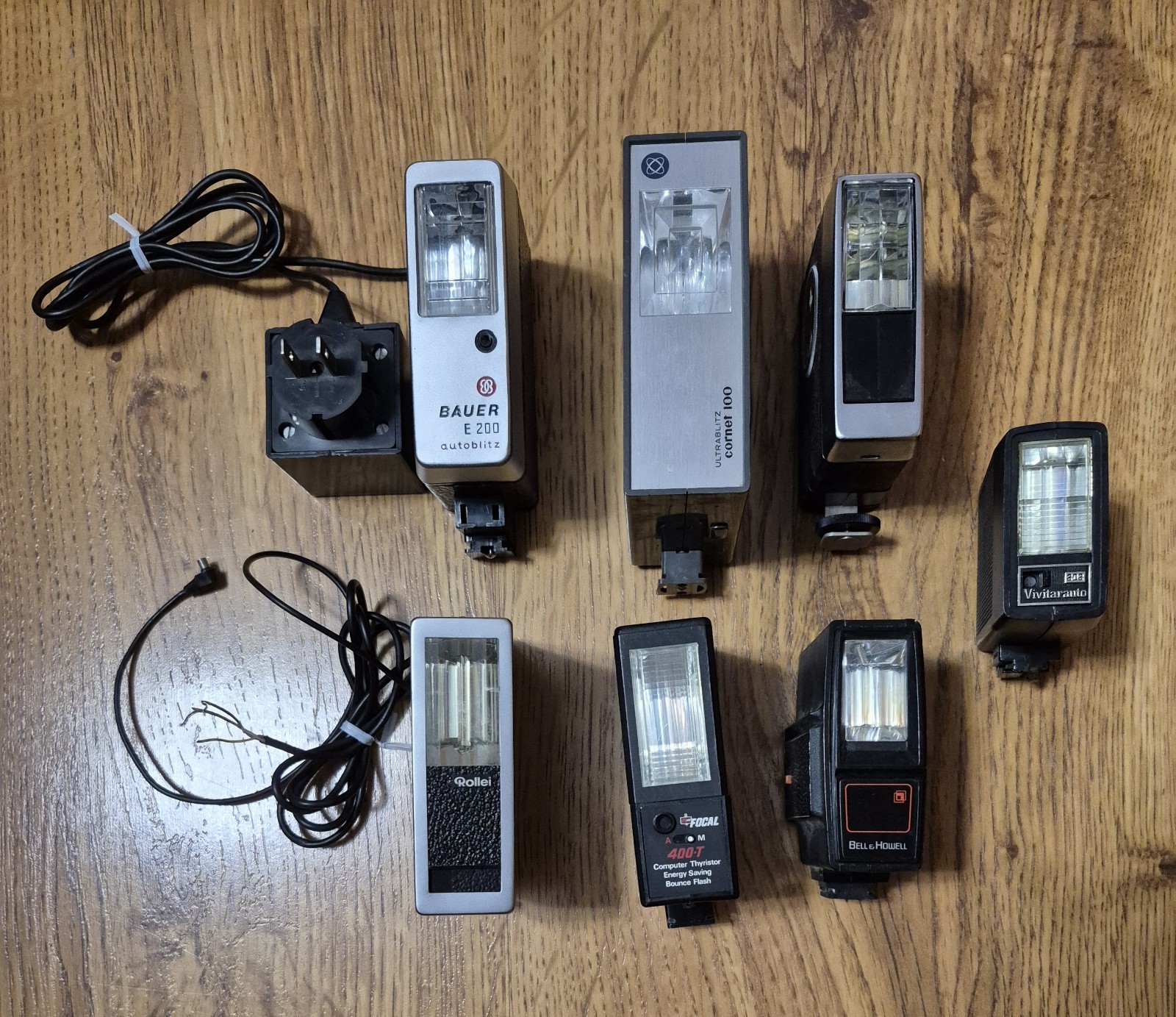 vintage camera flash lot Of 7 – Bell Howell, Focal, Rollei, Bauer, Vivitar, Etc