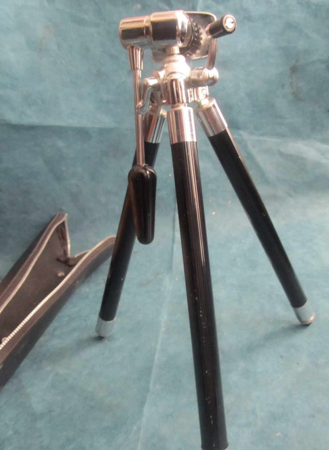 Vintage black mini travel tripod for camera with carry bag