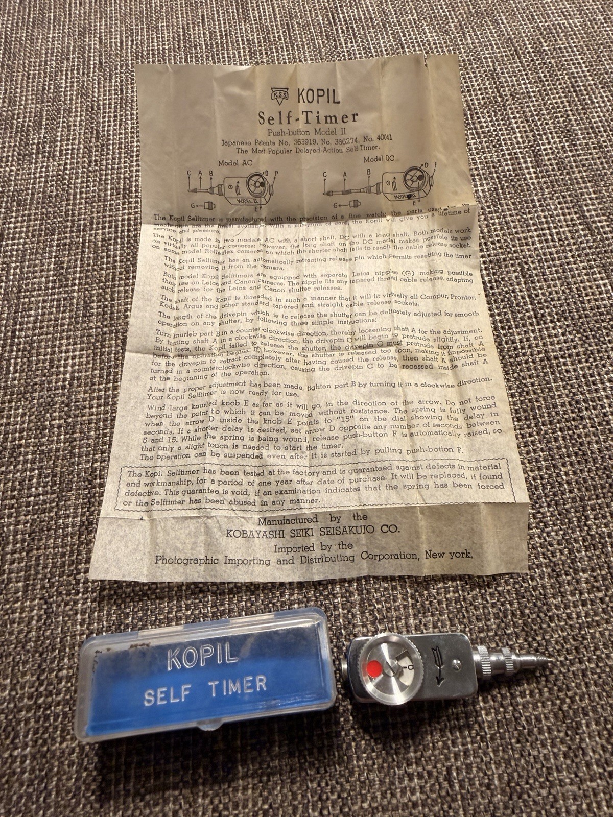 Kopil Mod II Camera Self Timer Japan Vintage w/ Case & Instructions