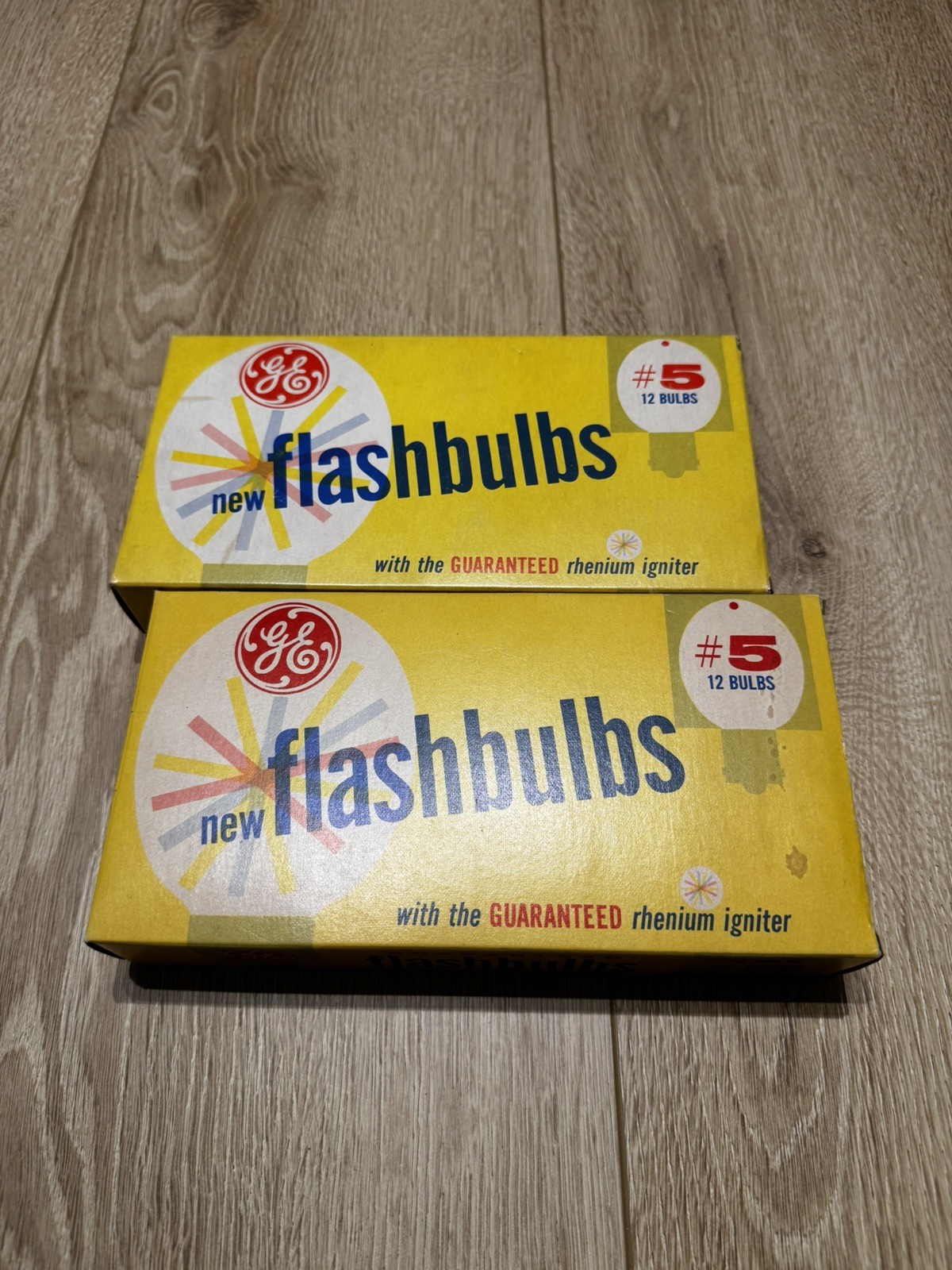 Vintage 2 Box Lot of GE #5 Flashbulbs – Rhenium, Original Boxes, Unused 24 Bulbs